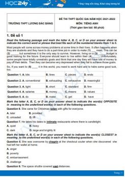 Bộ 5 đề thi thử THPT QG năm 2021-2022 môn Tiếng Anh Trường THPT Lương Đắc Bằng