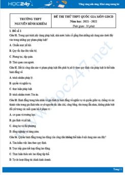 Bộ 5 đề thi thử THPT QG môn GDCD năm 2021-2022 trường THPT Nguyễn Bỉnh Khiêm