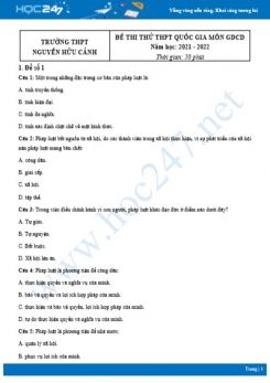 Bộ 5 đề thi thử THPT QG môn GDCD năm 2021-2022 trường THPT Nguyễn Hữu Cảnh