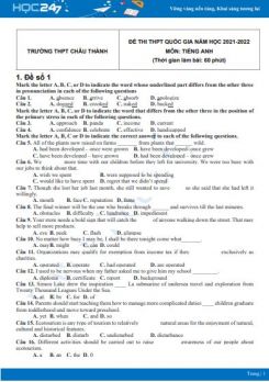 Bộ 5 đề thi thử THPT QG năm 2021-2022 môn Tiếng Anh Trường THPT Châu Thành