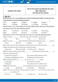Bộ 5 đề thi thử THPT QG năm 2021-2022 môn Tiếng Anh Trường THPT An Mỹ