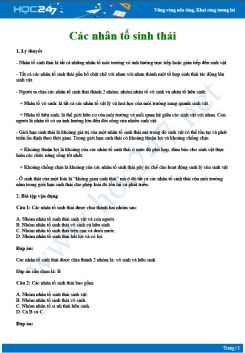 Tổng ôn lý thuyết Các nhân tố sinh thái Sinh học 12