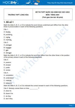Bộ 5 đề thi thử THPT QG năm 2021-2022 môn Tiếng Anh Trường THPT Long Hòa