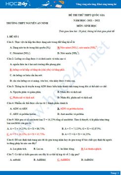 Bộ 5 đề thi thử THPT QG môn Sinh học năm 2021-2022 - Trường THPT Nguyễn An Ninh có đáp án