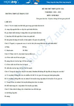 Bộ 5 đề thi thử THPT QG môn Sinh học năm 2021-2022 - Trường THPT Lê Trọng Tấn có đáp án