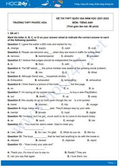 Bộ 5 đề thi thử THPT QG năm 2021-2022 môn Tiếng Anh Trường THPT Phước Hòa