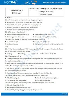 Bộ 5 đề thi thử THPT QG môn GDCD năm 2021-2022 trường THPT Hồng Lam