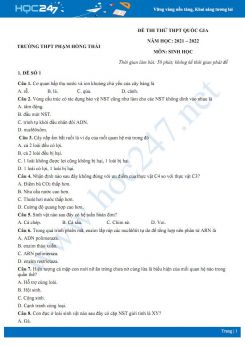 Bộ 5 đề thi thử THPT QG môn Sinh học năm 2021-2022 - Trường THPT Phạm Hồng Thái có đáp án