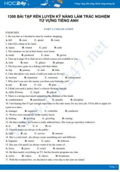 1300 Bài tập rèn luyện kỹ năng làm trắc nghiệm từ vựng Tiếng Anh