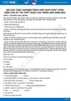 400 Câu Trắc Nghiệm Tổng Hợp Ngữ Pháp Toàn Diện Của Kỳ Thi THPT Quốc Gia Tiếng Anh năm 2022