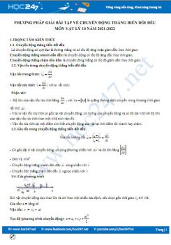 Phương pháp giải bài tập về chuyển động thẳng biến đổi đều môn Vật Lý 10 năm 2021-2022