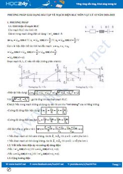Phương pháp giải dạng bài tập về mạch điện RLC môn Vật Lý 12 năm 2021-2022
