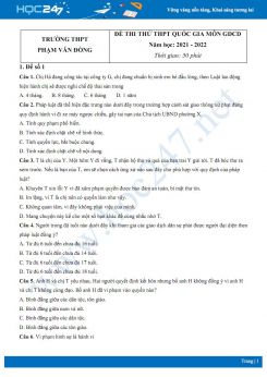 Bộ 5 đề thi thử THPT QG môn GDCD năm 2021-2022 trường THPT Phạm Văn Đồng