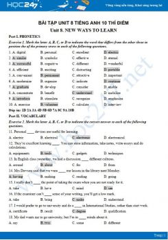 Bài tập Unit 8 Tiếng Anh 10 Thí điểm