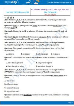 Bộ 5 đề thi thử THPT QG môn Tiếng Anh năm 2021-2022 có đáp án Trường THPT Chơn Thành