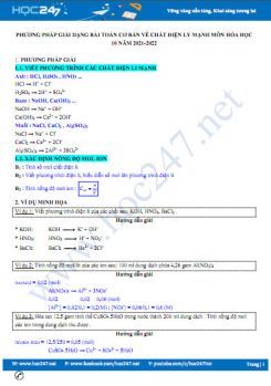 Phương pháp giải dạng bài toán cơ bản về chất điện ly mạnh môn Hóa học 11 năm 2021-2022