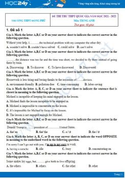 Bộ 5 đề thi thử THPT QG môn Tiếng Anh năm 2021-2022 có đáp án Trường THPT Đồng Phú