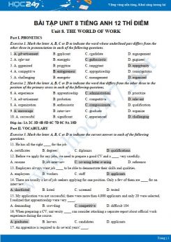 Bài tập Unit 8 Tiếng Anh 12 Thí điểm