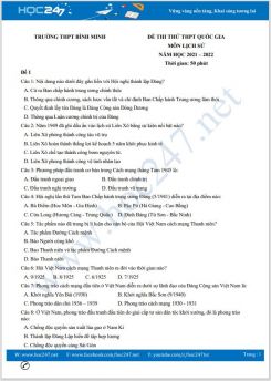 Bộ 5 đề thi thử THPT QG môn Lịch Sử năm 2021-2022 có đáp án Trường THPT Bình Minh