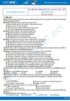 Bộ 5 đề thi thử THPT QG môn Tiếng Anh năm 2021-2022 có đáp án Trường THPT Cần Đăng