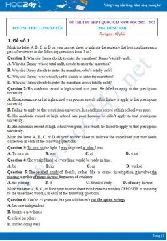 Bộ 5 đề thi thử THPT QG môn Tiếng Anh năm 2021-2022 có đáp án Trường THPT Long Xuyên