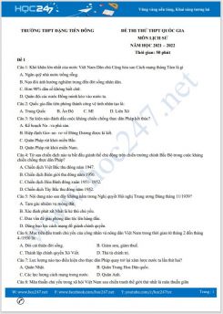 Bộ 5 đề thi thử THPT QG môn Lịch Sử năm 2021-2022 có đáp án Trường THPT Đặng Tiến Đông