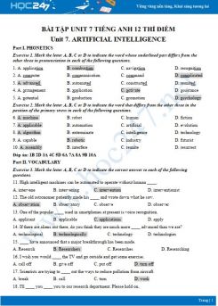 Bài tập Unit 7 Tiếng Anh 12 Thí điểm