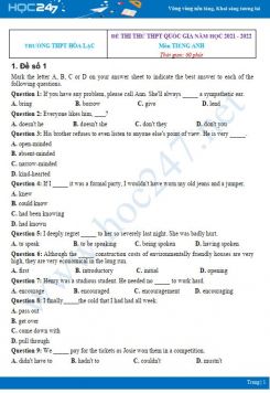 Bộ 5 đề thi thử THPT QG môn Tiếng Anh năm 2021-2022 có đáp án Trường THPT Hòa Lạc