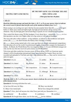 Bộ 5 đề thi thử THPT QG môn Tiếng Anh năm 2021-2022 có đáp án Trường THPT Linh Trung