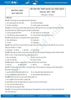 Bộ 5 đề thi thử THPT QG môn GDCD năm 2021-2022 trường THPT Hàn Thuyên