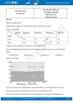 Bộ 5 đề thi thử THPT Quốc gia môn Địa lí trường THPT Võ Thị Sáu năm 2021-2022 có đáp án