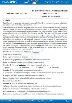 Bộ 5 đề thi thử THPT QG môn Tiếng Anh năm 2021-2022 có đáp án Trường THPT Kim Anh