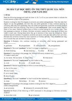 381 Bài tập đọc hiểu ôn thi THPT Quốc gia môn Tiếng Anh năm 2022