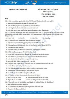 Bộ 5 đề thi thử THPT QG môn Lịch Sử năm 2021-2022 có đáp án Trường THPT Minh Trí
