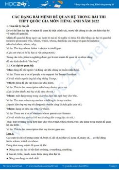 Các dạng bài mệnh đề quan hệ trong bài thi THPT Quốc gia môn Tiếng Anh năm 2022