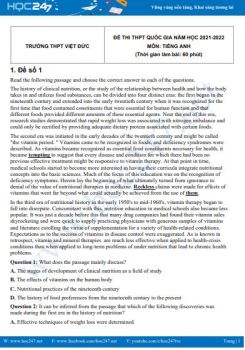 Bộ 5 đề thi thử THPT QG môn Tiếng Anh năm 2021-2022 có đáp án Trường THPT Việt Đức Lần 2