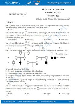 Bộ 5 đề thi thử THPT QG môn Sinh học năm 2021-2022 - Trường THPT Tự Lập có đáp án