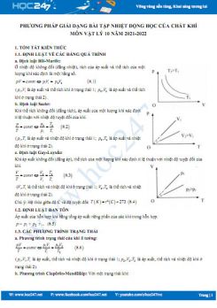 Phương pháp giải dạng bài tập nhiệt động học của chất khí môn Vật Lý 10 năm 2021-2022