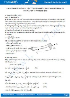 Phương pháp giải bài tập về chất lỏng chuyển động ổn định môn Vật Lý 10 năm 2021-2022