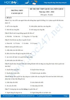Bộ 5 đề thi thử THPT QG môn GDCD năm 2021-2022 trường THPT Cao Bá Quát