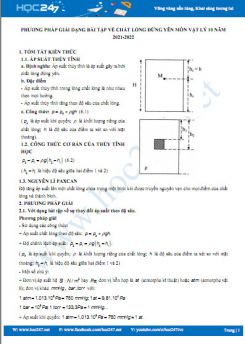 Phương pháp giải dạng bài tập về chất lỏng đứng yên môn Vật Lý 10 năm 2021-2022
