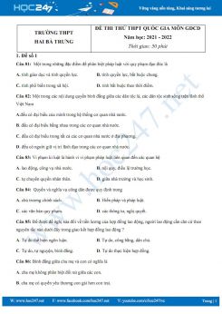 Bộ 5 đề thi thử THPT QG môn GDCD năm 2021-2022 trường THPT Hai Bà Trưng