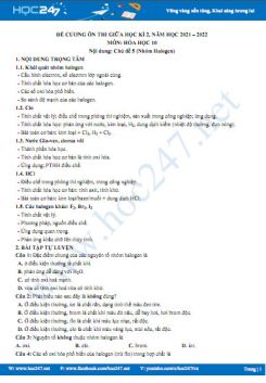 Đề cương ôn tập giữa HK2 môn Hóa học 10 năm 2021-2022