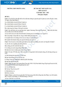 Bộ 5 đề thi thử THPT QG môn Lịch Sử năm 2021-2022 có đáp án Trường THPT Phước Long