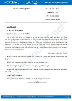 Bộ 2 đề thi giữa HK2 môn Ngữ văn 6 KNTT năm 2021-2022 Trường THCS Điện Biên