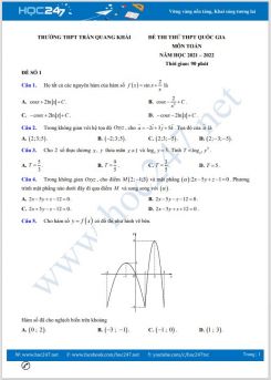 Bộ 5 đề thi thử THPT QG môn Toán năm 2021-2022 có đáp án Trường THPT Trần Quang Khải