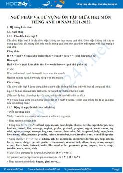 Ngữ pháp và từ vựng ôn tập giữa HK2 môn Tiếng Anh 10 năm 2021-2022