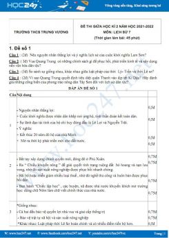 Bộ 5 đề thi giữa HK2 môn Lịch sử 7 có đáp án năm 2021-2022 Trường THCS Trưng Vương