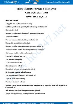 Đề cương ôn tập giữa HK2 môn Sinh học 12 năm 2021-2022