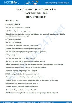 Đề cương ôn tập giữa HK2 môn Sinh học 11 năm 2021-2022